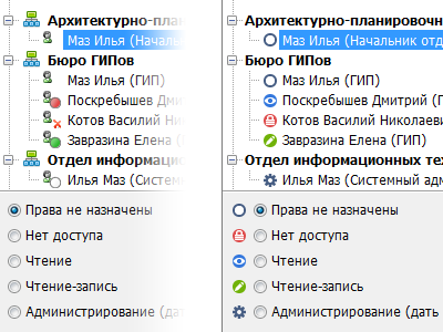 Lozman PGS: change permissions before/after dialog window ascon icon locked permissions read write readonly status