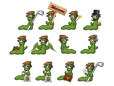 Golf Worm character golf graphic design green worm