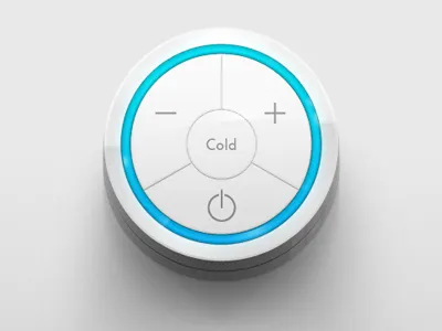 Cold something refined blue brushed button cold control dial knob metal minus off on plus silver ui