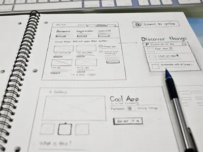 App gallery sketch design dot grid book pencil sketch ui web wireframe