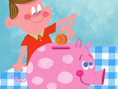 A Penny A Day... children illustration retro