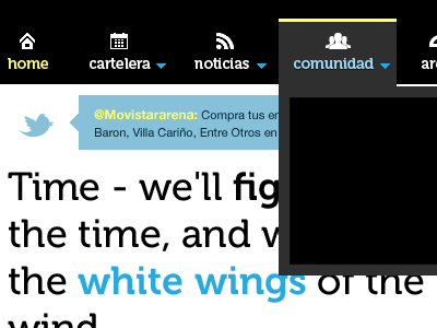 Movistar Arena arena dropdown movistar navigation redesign social networks twitter