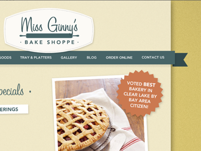 Miss Ginny's Bake Shoppe avenir bakery cream design house painter logo mustard pie site teal website yummy