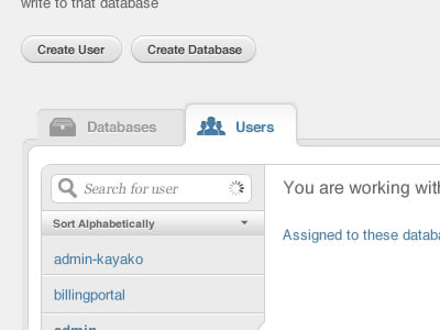 MySQL management inside cPanel loading management mysql search sort tabs