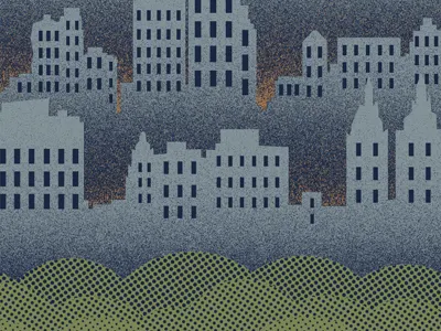 Poster we're working on. St. Vincent on the rooftop of the Met. blue buildings hero design studio illustration metropolitan museum of art st. vincent texture the met