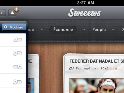 Swiss newspaper reader app for iPad - UI/UX/iOS interface ios ipad ipad paper menu news paper swiss switch switzerland texture ui ux wood