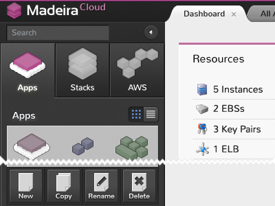 Cloud Management UI app aws cloud dark madeira ui