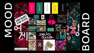 Moodboard "Squid Game" board branding color palette color scheme colour palette design designer graphic graphic design illustration instagram logo logotype mood moodboard smm social manager squid squid game typography