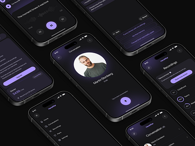Hereafter mobile app redesign ai app conversation dark mobile mobile app mobile design purple record ui ui design