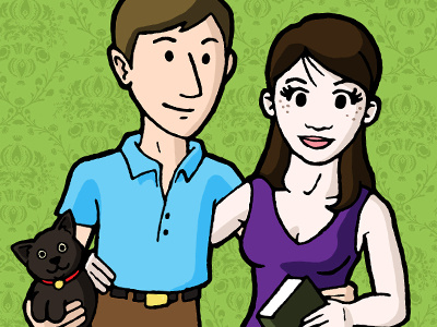 Jay and Leslie Wedding Illustration cat friends illustration portrait sketch wedding