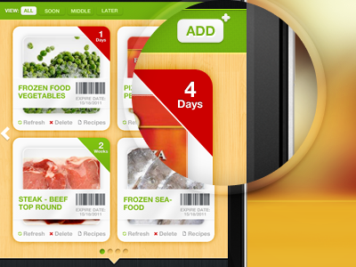 Expirely App top view app list barcode freezer fridge ux