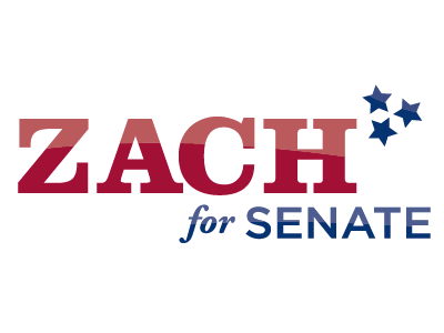 Zach for Senate blue glossy logo political red stars typography