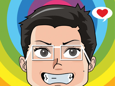 Design is love boy cartoon colorful heart illustration love man mole passion rainbow smile vector white glasses
