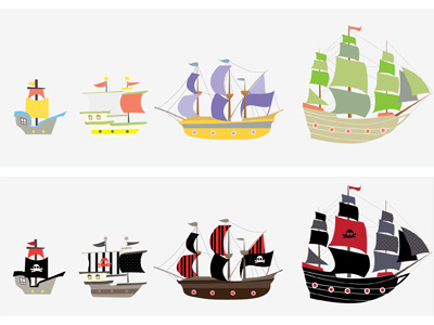 Ships colorful cute design friendly graphic illustration pastel pirate ships