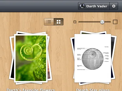 Files app files gloss gui interface management paper project slider stacks texture thumbnails toggle ui web webapp wood wooden
