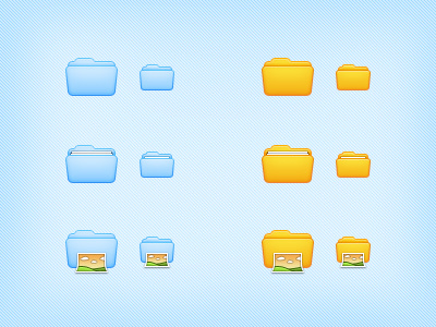 Folders Icons 32px 48px blue docs documents folder icons photos pictures yellow