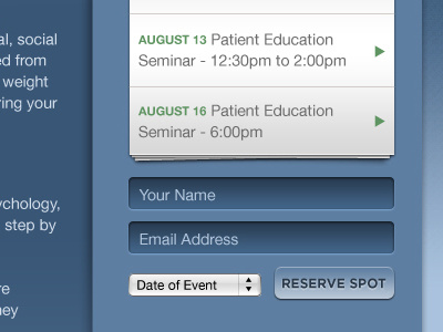 Seminar Sign-Up blue form glossy button list