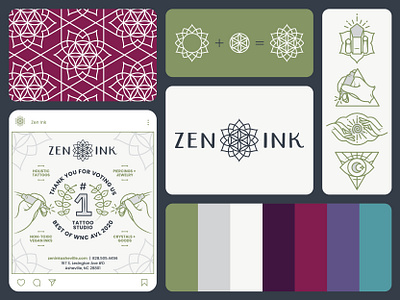 Zen Ink Brand Bento color crystals gem icons ink life mandala palette piercing seed social tattoo zen