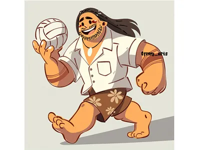 American Samoan Man is Playing Volleyball Illustration beach cartoon character expression fitness hawaii hobbies island lifestyle male outdoor play playful sport sporty summer sunshine tropical vacation volleyball