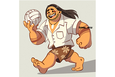 American Samoan Man is Playing Volleyball Illustration beach cartoon character expression fitness hawaii hobbies island lifestyle male outdoor play playful sport sporty summer sunshine tropical vacation volleyball