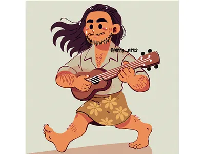 Cheerful American Samoan Character Strumming a Ukulele aloha beach cartoon character cheerful entertainment fun guitar happy harmony island music musician nature performance play playful portrait tropical ukulele