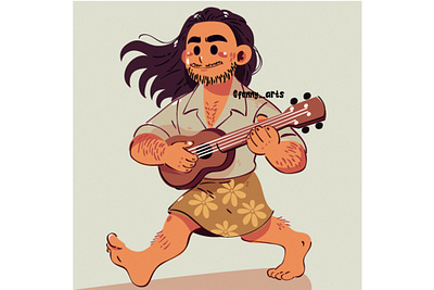 Cheerful American Samoan Character Strumming a Ukulele aloha beach cartoon character cheerful entertainment fun guitar happy harmony island music musician nature performance play playful portrait tropical ukulele