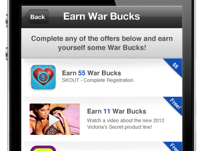 Offerwall ios iphone list mobile offer ui user interface wall