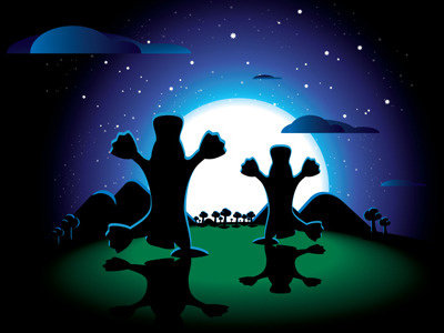 Where the Platypus Dance clouds grass illustration moon mountains platypus shadow silhouette