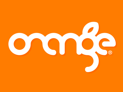 Juicy! concentric fluid leaf logo mark orange shapes wordmark