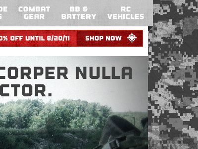 Airsoft hobby concept camouflage ecommerce gray grunge hobby military navigation red texture typography