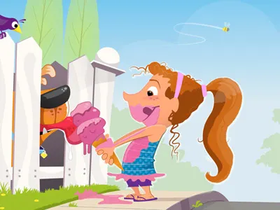 Girl Feeding Ice Cream To Dog girl illustration vector