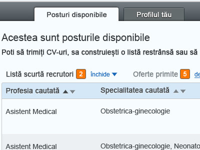 Recruiters shortlist/received offers clean grid layout tabs web design website
