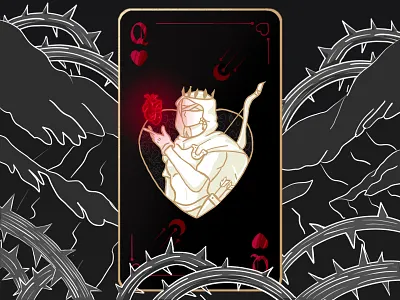 Queen of Hearts 👑 carddesign designinspiration digitalart digitalillustration drawing dribbbleshot heartqueen illustration illustrationart playingcards sketch