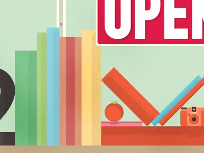 Sorry we're open 2 50s apple camera color flat graphic illustration lomo vector warm