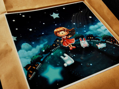 Falling Stars Print bunnies children drawing illustration painting photoshop prints