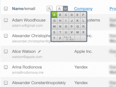 Part of web application button sort table ui