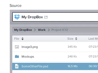 File Browser breadcrumbs dropdown file pictos proxima nova soft