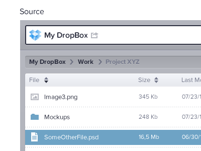 File Browser breadcrumbs dropdown file pictos proxima nova soft