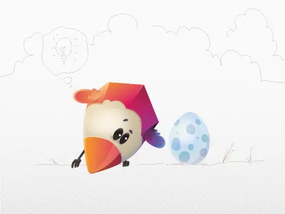 Gotcha! New Idea bird cartoon character egg logo mascot media purple vector