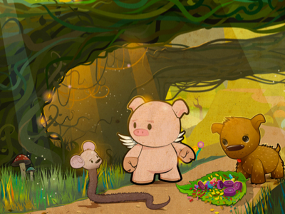 Pigston and Snakething meet Hedgedog creepers cs5 forest illustration mouse pig sunlight vector