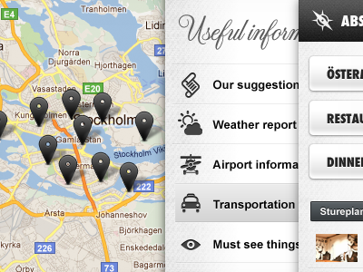 ABSOLUT City Guide app application guide map menu navigation