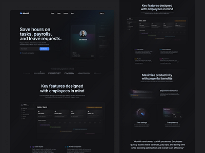 HR Landing Page ai dark mode dashboard design gradient hr management human resources landing page morva morva labs product design saas saas ai saas app saas dashboard subtle