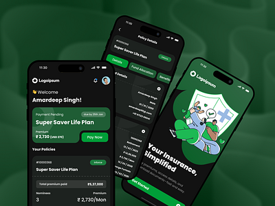 Insurance App Design dark darkmode design figma figmadesign fintec insurance ui uidesign uiux uxdesign