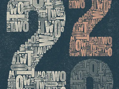 Number Two blue grey letterpress pink texture typography woodtype