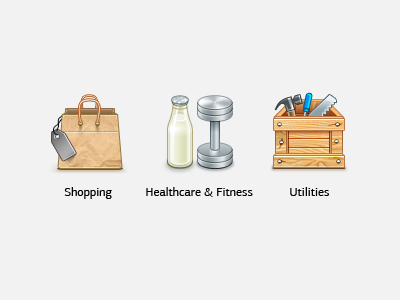 Some Icons 2 dumbbell fitness hammer healthcare milk paper bag shopping toolbox utilities