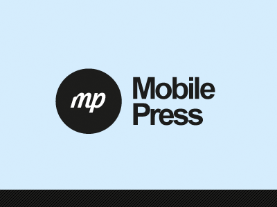 Mobile Press Logo arial black blue circle helvetica logo sans sky type white