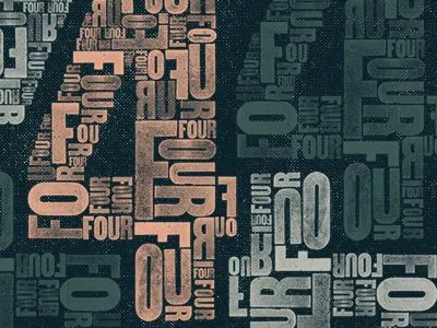 Number Four blue grey letterpress pink texture typography woodtype