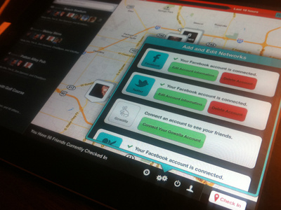 Find My Friends iPad App UI app check design facebook foursquare gowalla icons in interface ios ipad map mobile pop up twitter ui