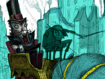 Maestro Sambach character design creepy illustration sketch story transportation villain