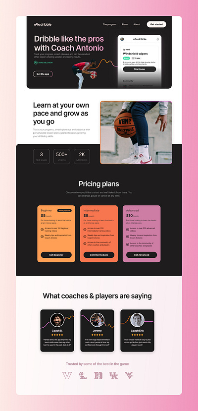 Now Dribble Full Branding + Screens app basketball branding gradient identity logo sports ui ux web